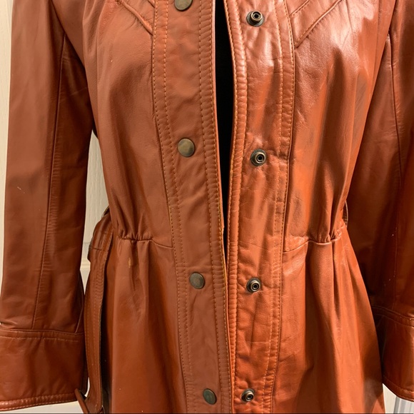 Bilboquet Vintage Dark Red 100% Genuine Leather Women’s Jacket - Belted - Picture 7 of 10